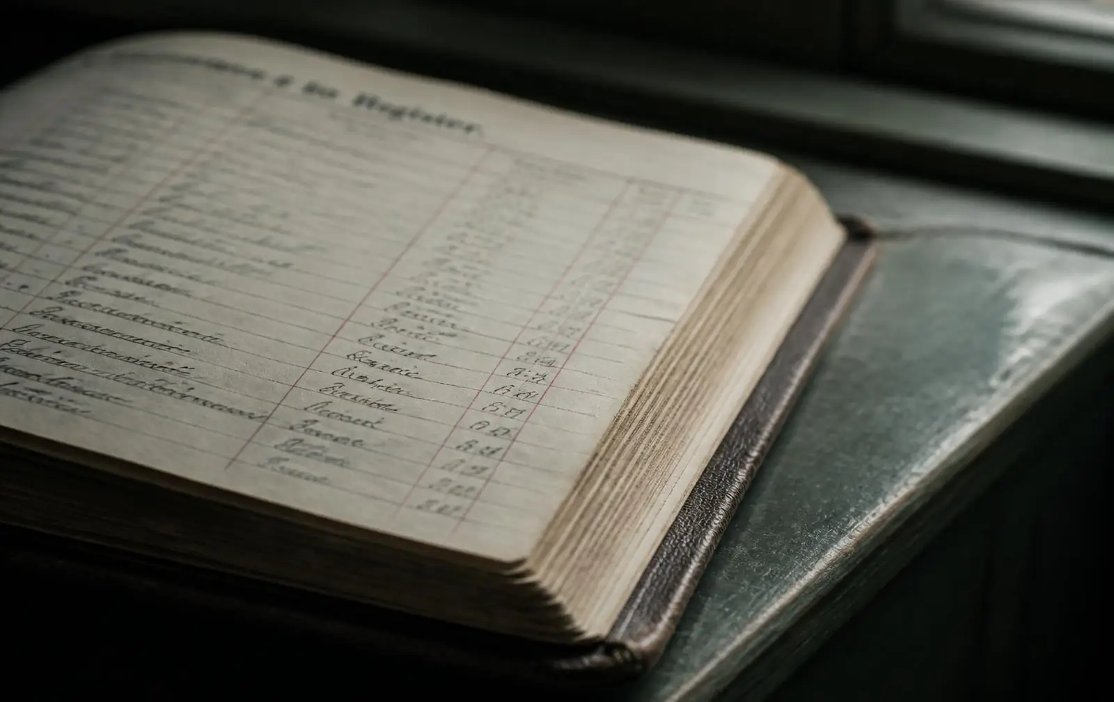 A bound statutory register with ruled columns